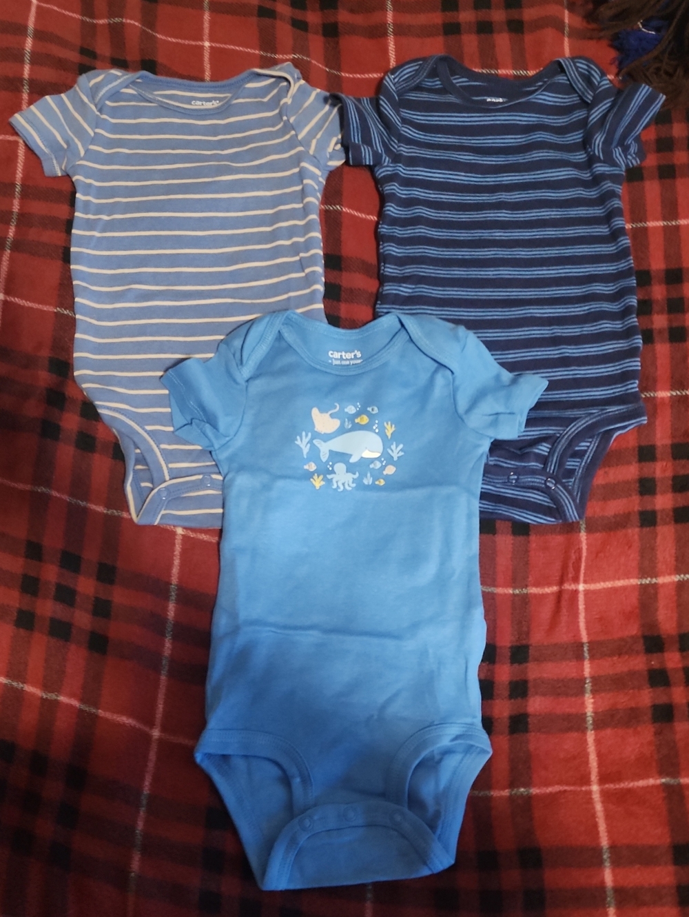 Carter's Blue Striped & Solid One-Piece Bodysuit Set
